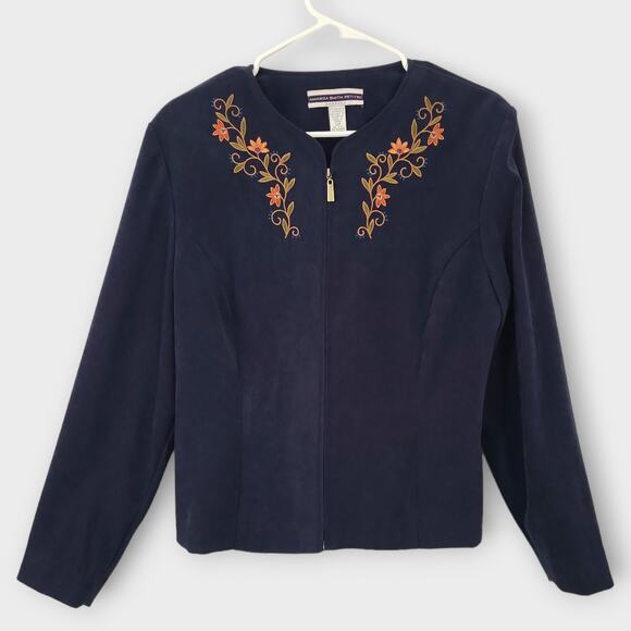 Amanda Smith Jacket Blazer Womens Size 12 Petite Blue Floral Embroidered - Picture 1 of 11